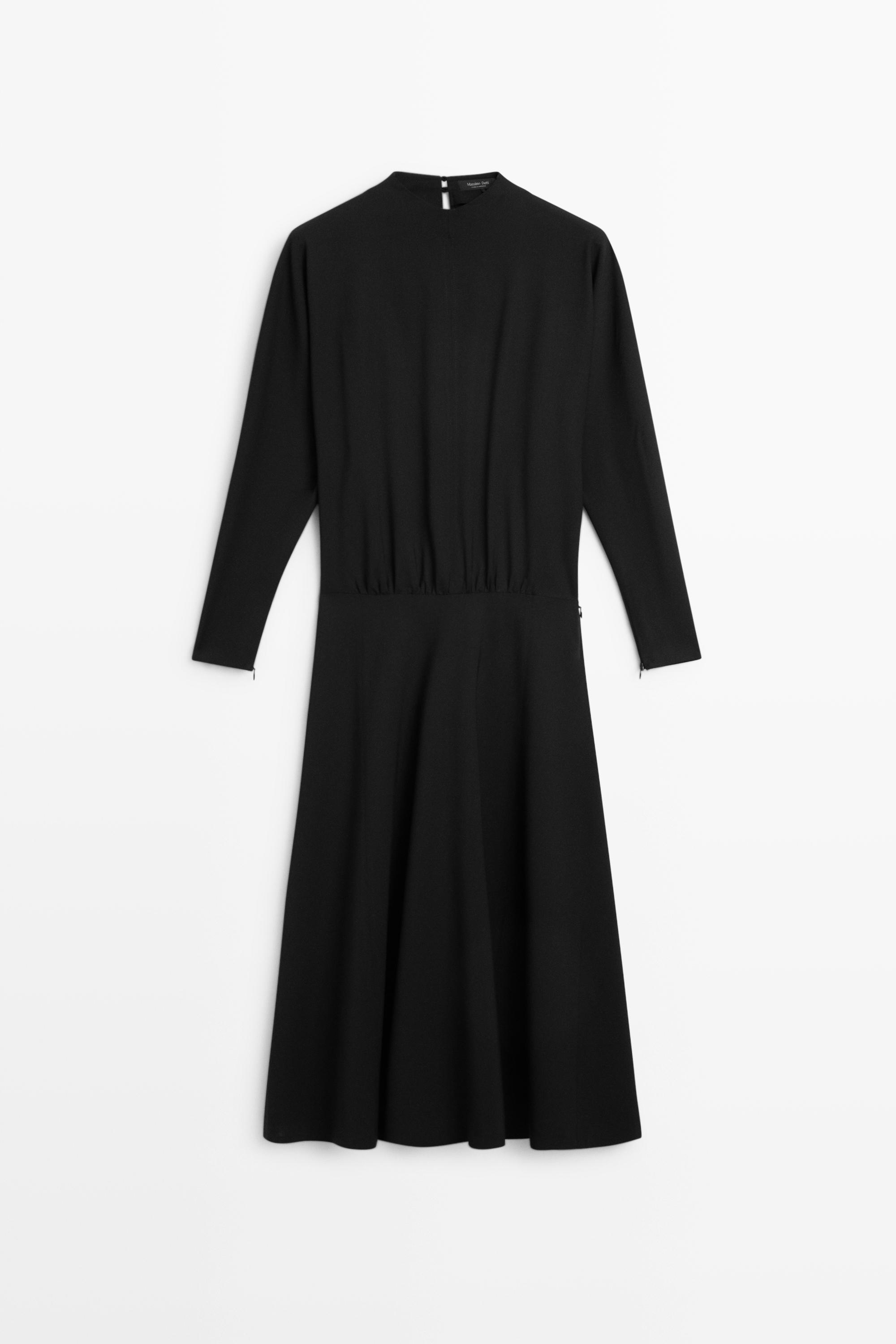 zara black long sleeve dress midi - Matching belt included