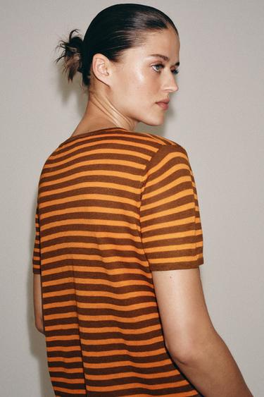 STRIPED KNIT TOP - Orange by Zara