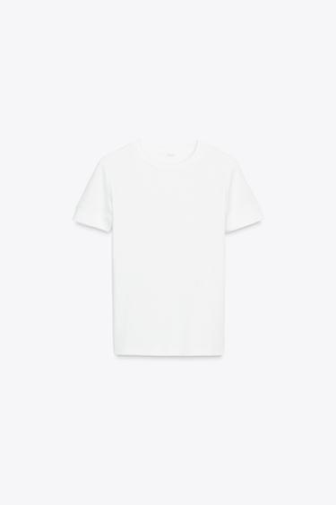 MINIMAAL T-SHIRT MET KORTE MOUWEN - Gebroken wit van Zara