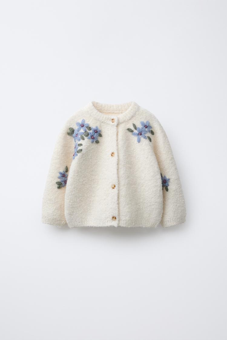 BOUCLÉ FLORAL CARDIGAN Ecru ZARA United States
