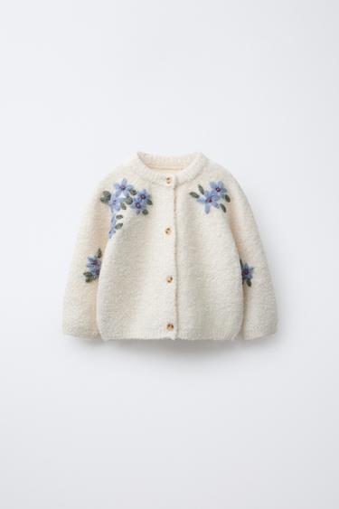 BOUCLÉ FLORAL CARDIGAN - Ecru by Zara