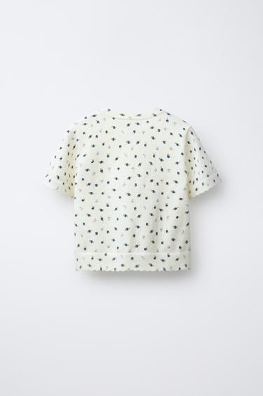 T-SHIRT EN MAILLE À FLEURS - Écru / Bleu de Zara - Image 1