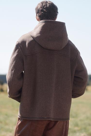 MANTEAU CONTRASTE À CARREAUX EN LAINE LIMITED EDITION - Taupe de Zara - Image 2