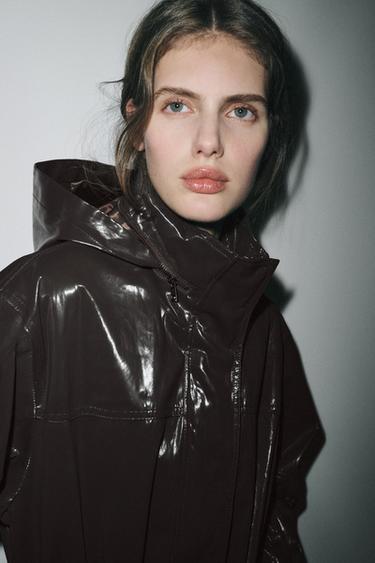 Zara SHINY HOODED PARKA ZW COLLECTION - Brown