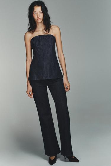 Zara FAUX DENIM BUSTIER TOP - Dark indigo