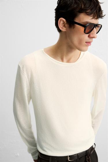 SEMI-SHEER TEXTURED T-SHIRT - Ecru by Zara - Image 5