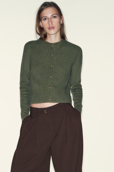CARDIGAN WITH BALL-SHAPED BUTTONS - Green marl by Zara