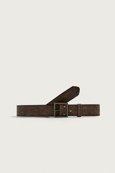 Zara VINTAGE EFFECT LEATHER BELT - Brown
