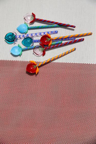 SET OF FLORAL GLASS DESSERT SPOONS (SET OF 4) - striped by Zara
