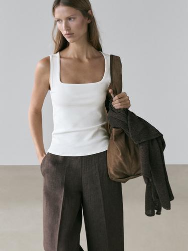 Zara Sleeveless top with square neckline - Oyster-white