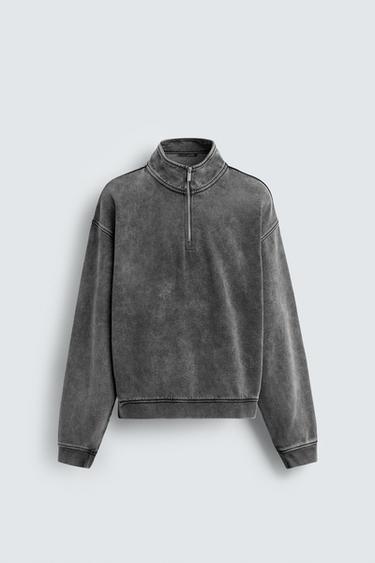 WASHED QUARTER-ZIP SWEATSHIRT - Greyish by Zara