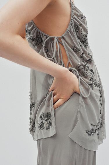 EMBROIDERED SEQUIN TOP - Light grey by Zara - Image 3