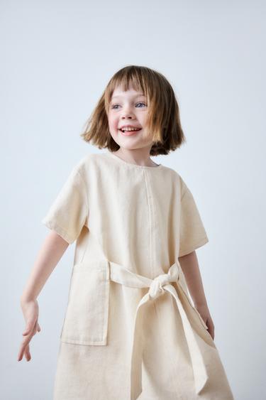 VESTIDO SARGA CINTURÓN LAZO - Crudo de Zara