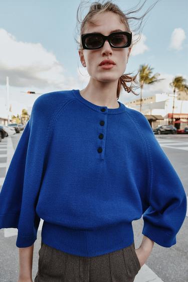 ნაქსოვი მაისური ფართო სახელო - Zara-ს Bluish