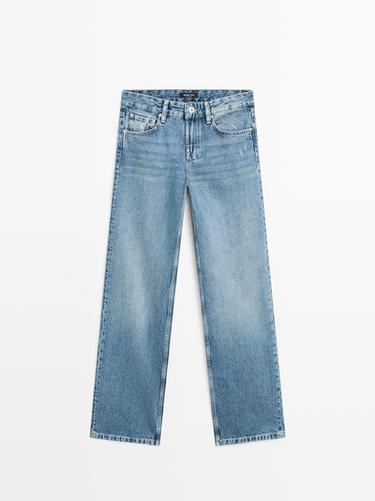 Jeans straight fit tiro bajo - Azul medio de Zara