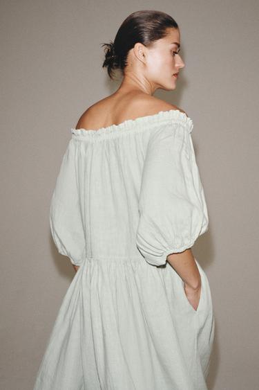 ROBE MI-LONGUE 100% LIN ZW COLLECTION - Vert d'eau de Zara - Image 4