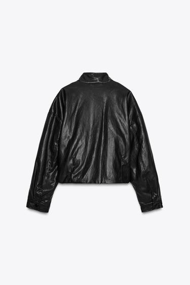 BLOUSON BOMBER MATIÈRE SYNTHÉTIQUE COL MONTANT - Noir de Zara - Image 7