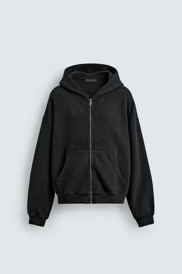 SUDADERA WAFFLE LAVADA CAPUCHA - Antracita oscuro de Zara