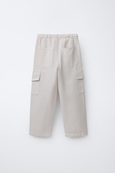 PANTALÓN CARGO ALGODÓN Y LINO - Crudo de Zara