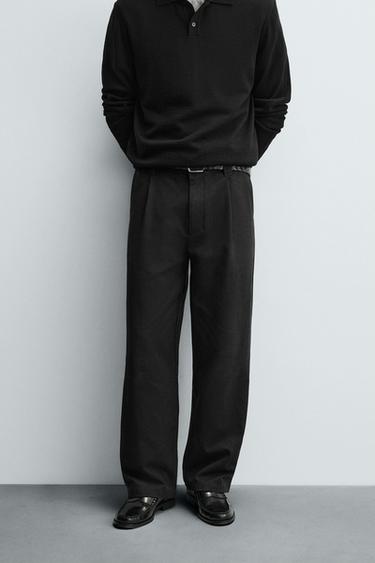 COTTON-LYOCELL PLEATED TROUSERS - Charcoal by Zara - Image 1