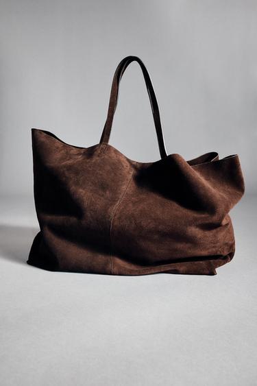 LEATHER SPLIT SUEDE MAXI SHOPPER BAG - Chocolate by Zara