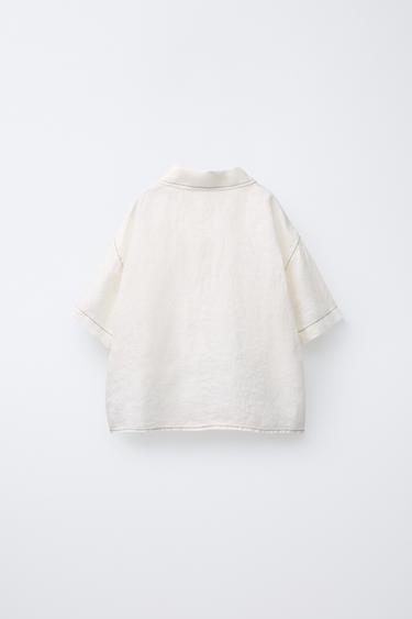 100% LINEN CONTRAST SHIRT - Light beige by Zara - Image 1