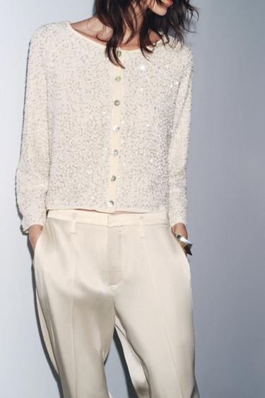 SEQUIN KNIT CARDIGAN - Ecru by Zara - Image 1