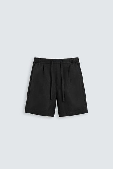 Zara REGULAR FIT LINEN SHORTS - Black