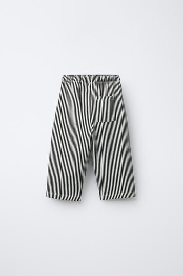 PANTALON EN MOLLETON À RAYURES - Écru / Noir de Zara - Image 1