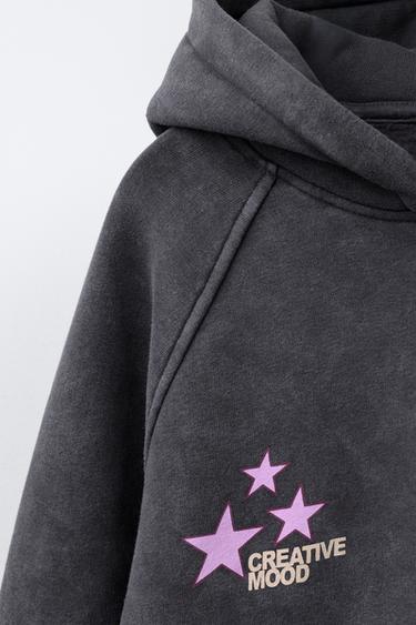 FADED HOODIE WITH SLOGAN PRINT - Anthracite grey by Zara - Image 2