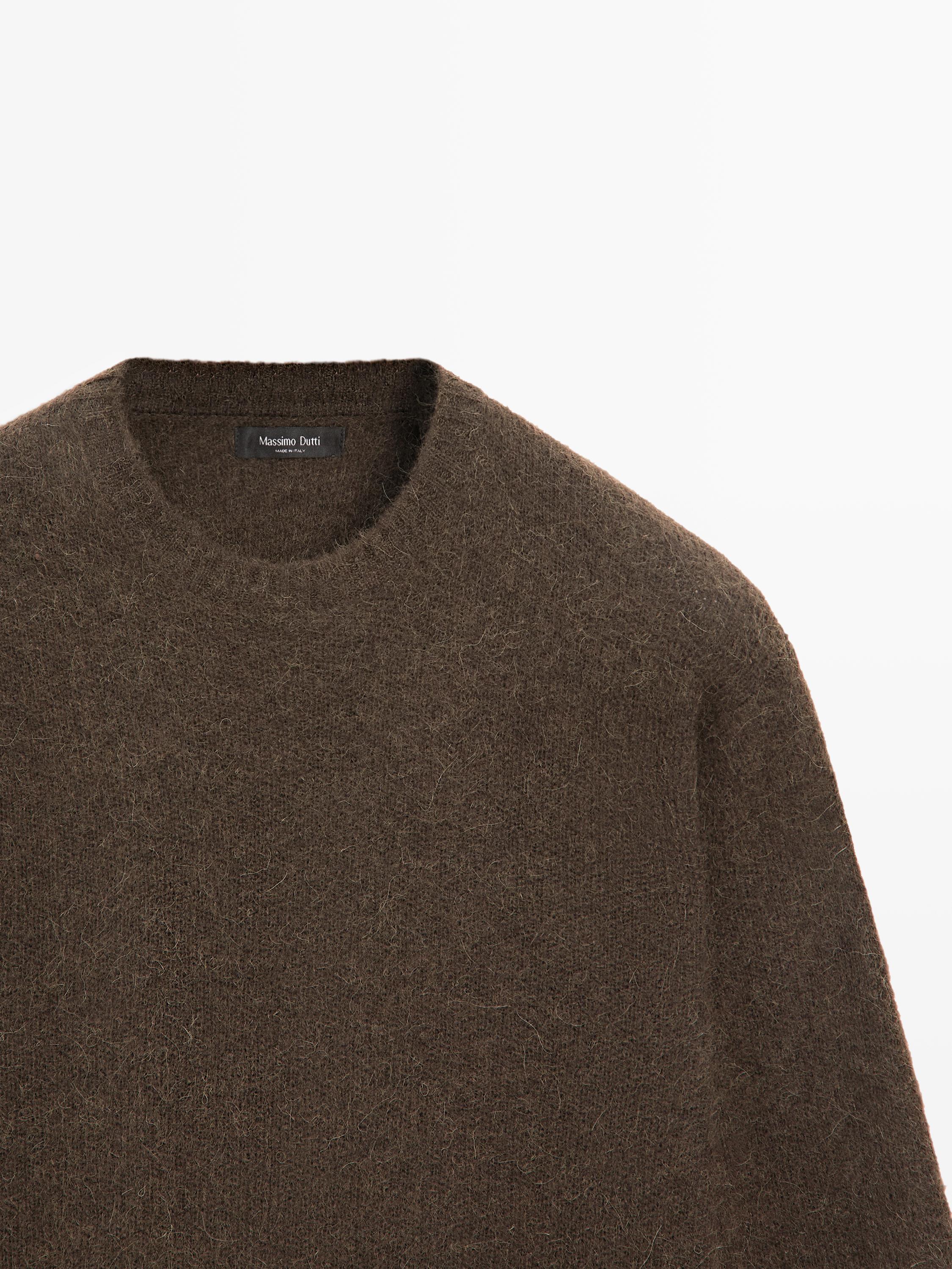 Knit alpaca blend crew neck sweater