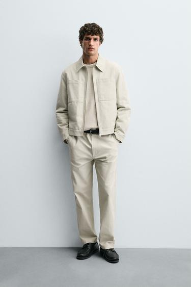 Zara CANVAS TEXTURED PANTS - Beige