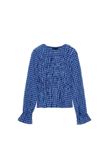 Zara 彈性ギンガム格紋襯衫 - 藍色 / 靛青色
