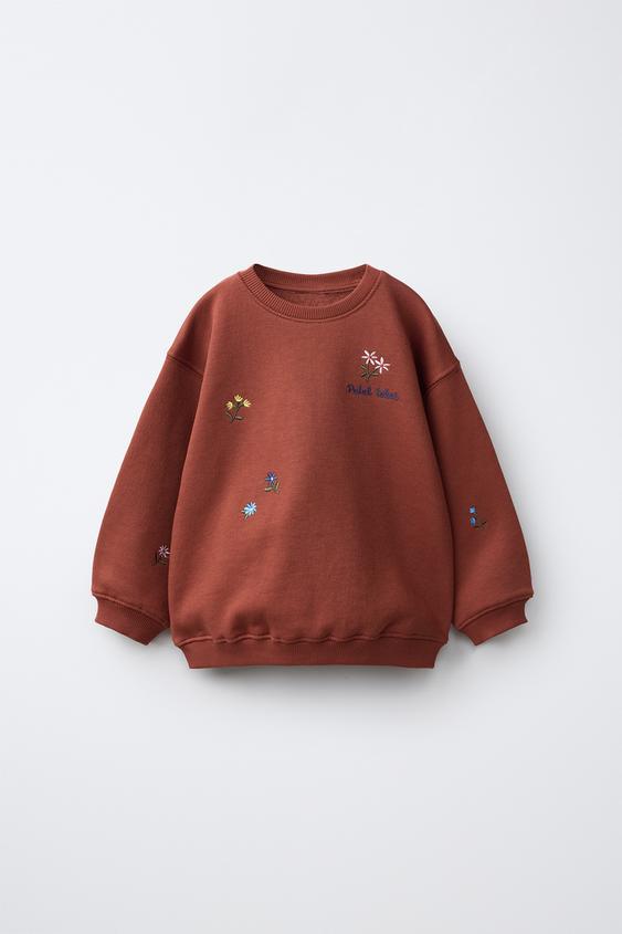 Zara 刺繡花卉運動衫 - 磚紅色 - 圖片 0