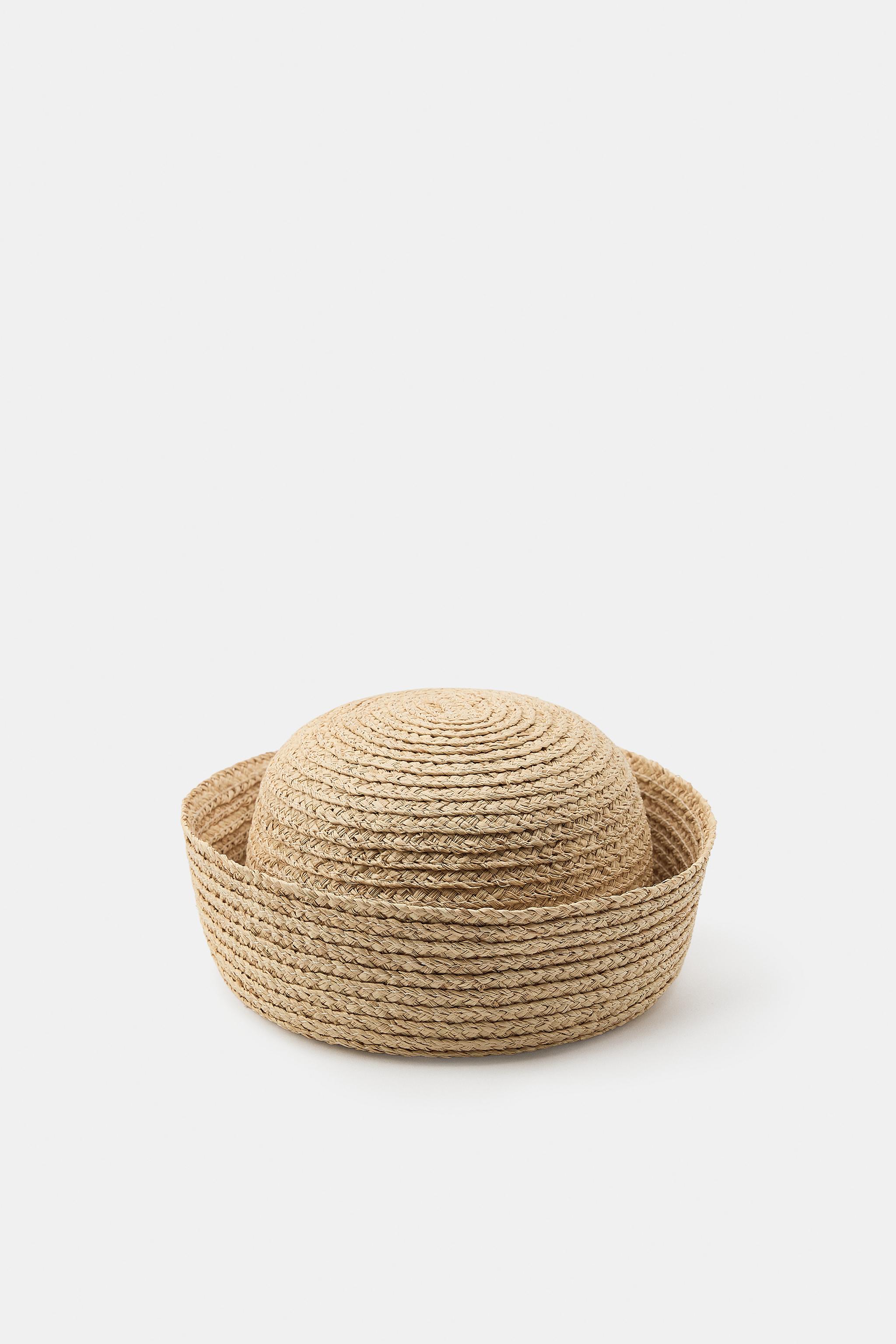 100% RAFFIA CAP WITH TURN-UP — Light beige (alternate view)