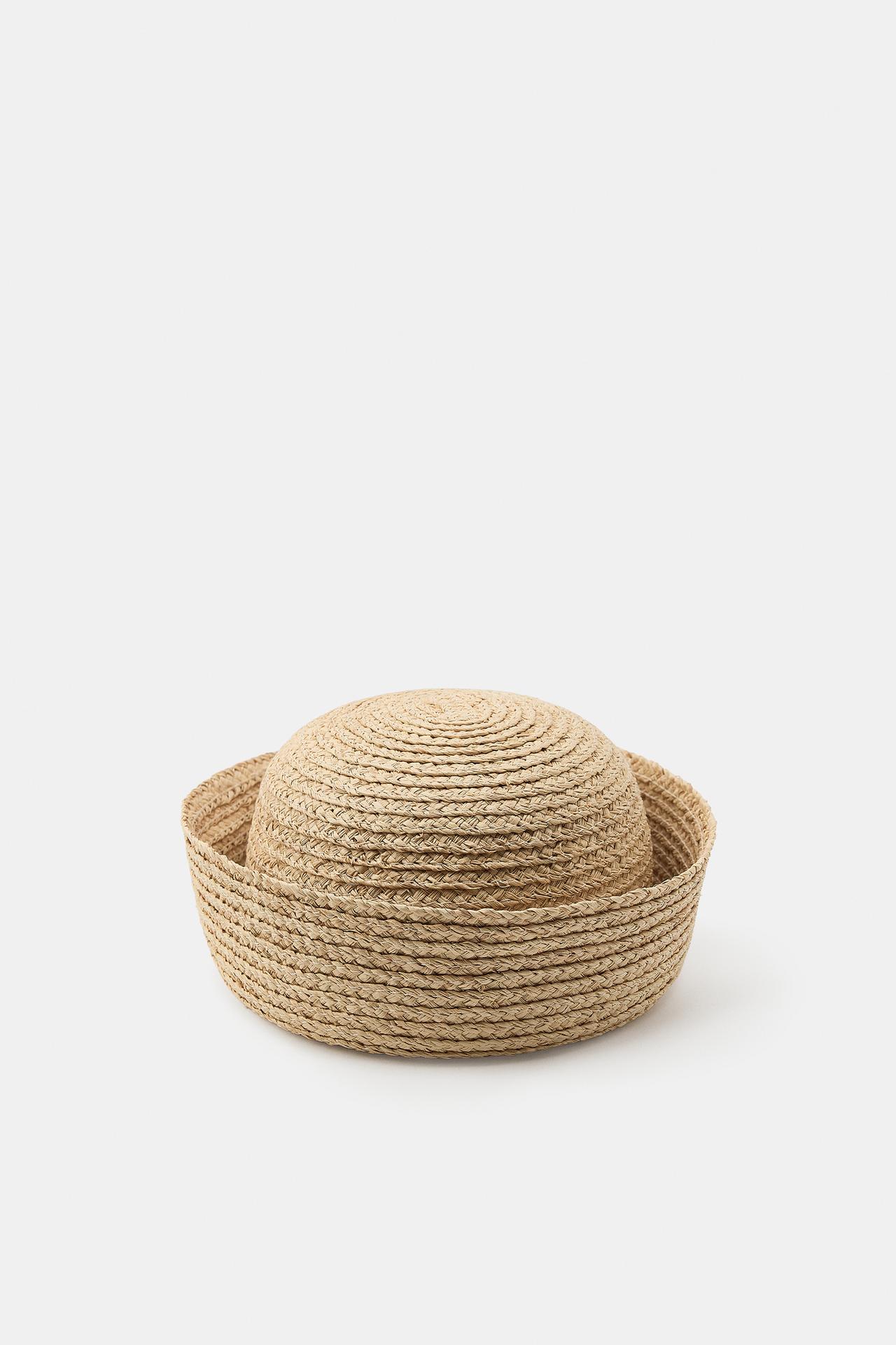 100% RAFFIA CAP WITH TURN-UP — Light beige