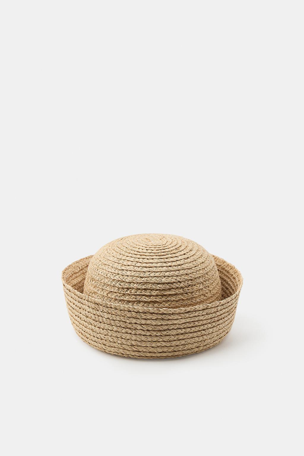 100% RAFFIA CAP WITH TURN-UP HEM