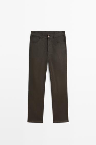 Zara Waxed straight-leg pants - Brown - Image 0
