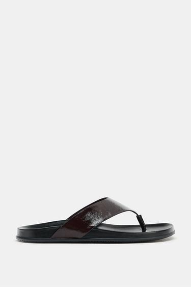 LEATHER STRAPPY SANDALS - Chocolate Brown by Zara