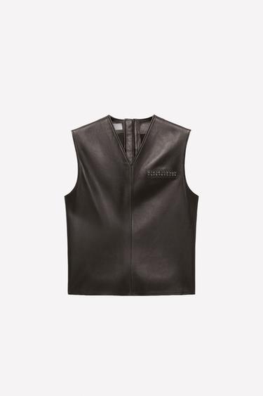 Zara STUDDED LEATHER VEST LUDOVIC DE SAINT SERNIN x ZARA - Brown