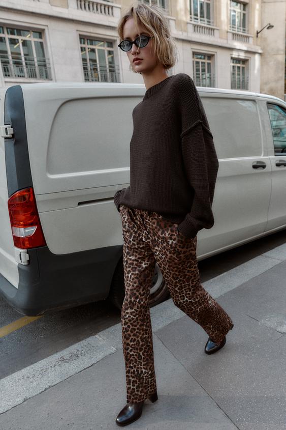ANIMAL PRINT FLARE PANTS