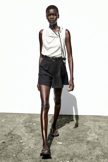 CONTRAST BELTED SHORTS JUMPSUIT - Black / White by Zara - Image 0