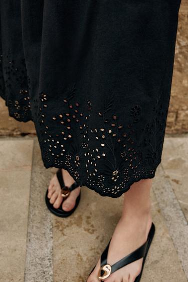 MIDI DRESS WITH CUTWORK EMBROIDERY - Black by Zara - Image 3