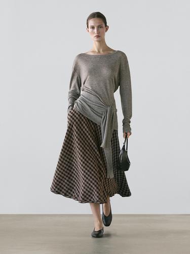 Falda evasé detalle cuadros - Negro de Zara - Imagen 0