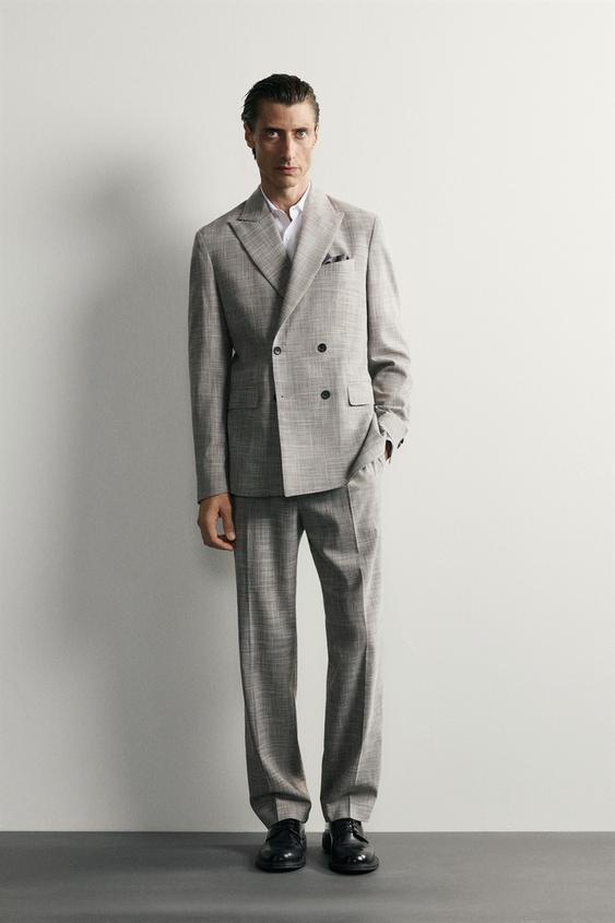 PANTALÓN PLIEGUES TRAJE CUADROS CON LANA - Gris claro de Zara - Imagen 0