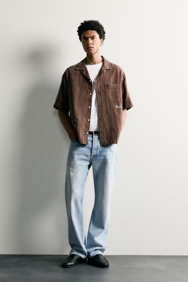 CONTRAST EMBROIDERED STRIPED SHIRT - Brown by Zara - Image 0