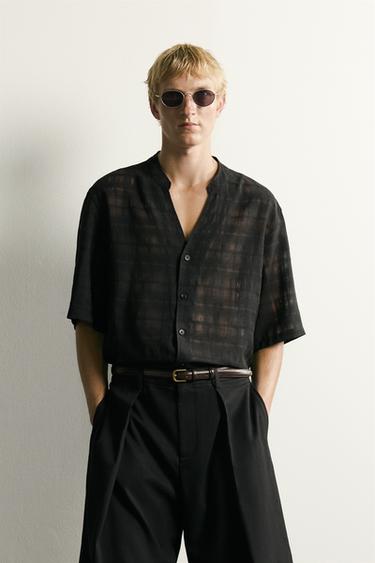 SEMI-SHEER JACQUARD CHECK SHIRT - Black by Zara