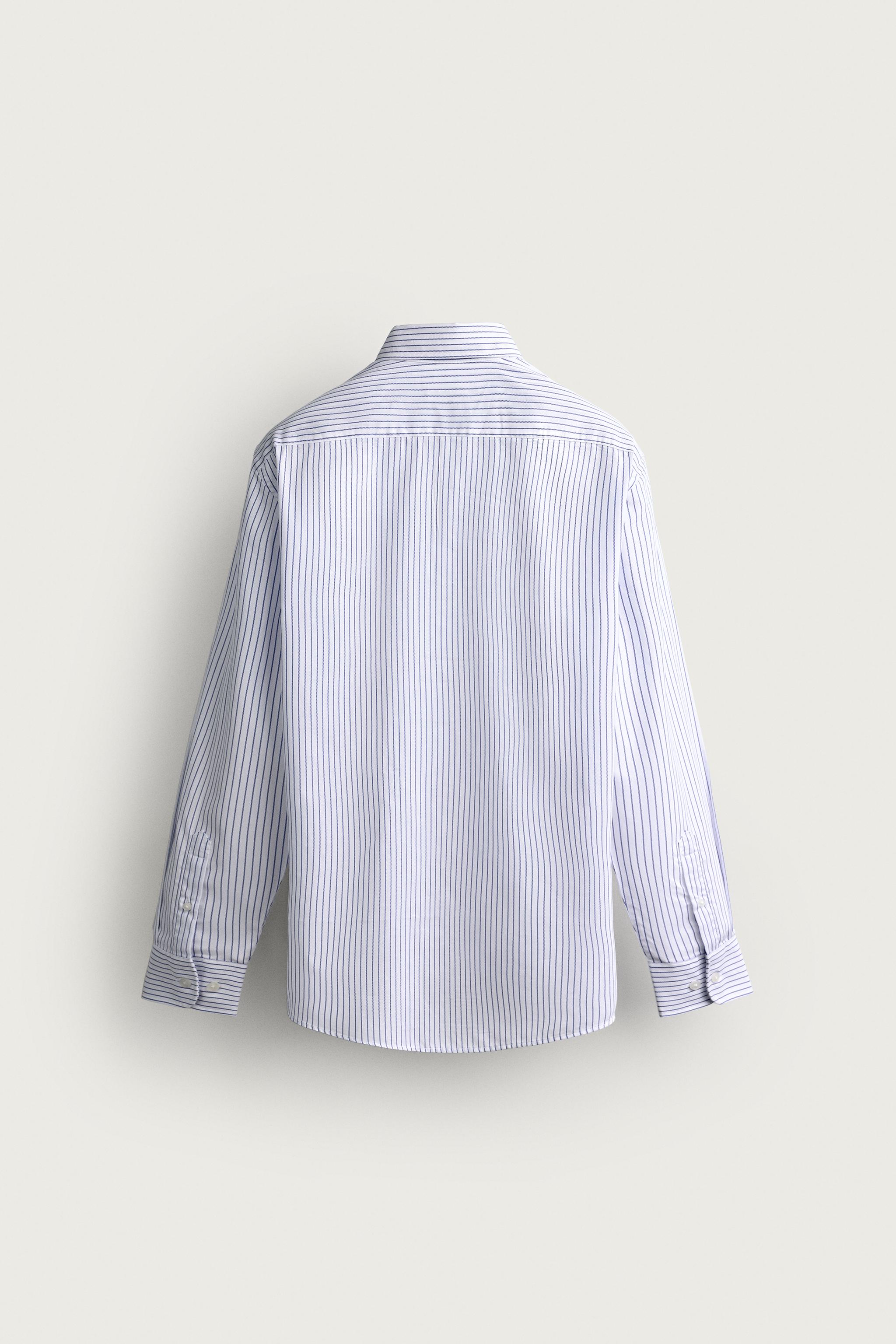 EASY CARE TEXTURED SHIRT — White / Navy (alternate view)