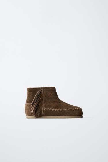 LEATHER FRINGED BOOTS - Brown by Zara