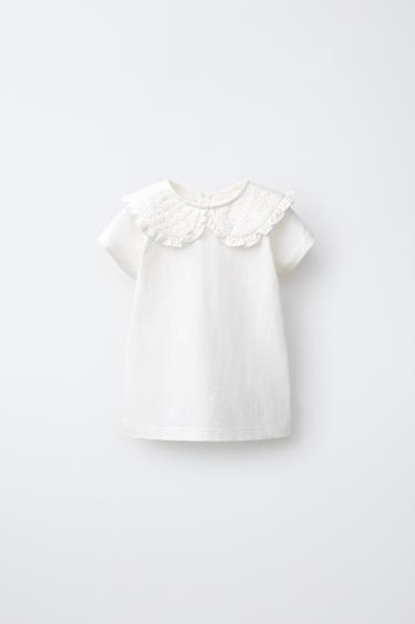 CAMISETA CUELLO BOBO BORADADO - Blanco roto de Zara - Imagen 0